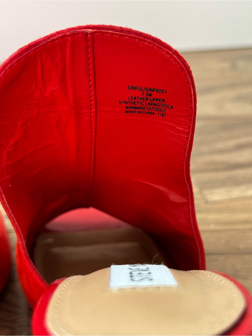 Steve Madden Red Suede Open-Toe Mule Heels - Picture 5 of 6